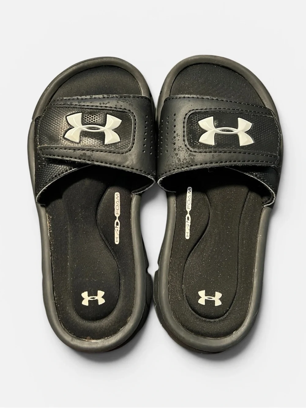 UNDER ARMOUR Kids' Black Velcro Slide Sandals 4D Foam Cushion 13K